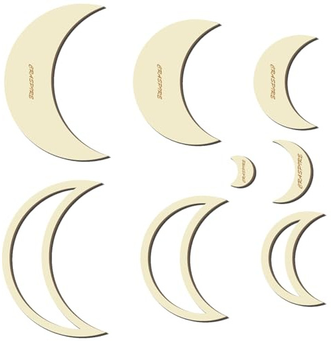 craspire 8 pièces, 5 Tailles, Formes de découpe en Bois de Lune pour macramé, Anneaux en Bois rustiques, gabarits de découpe en Bois Naturel pour Cadre, Attrape-rêves, Anneaux de Plumes, Pompons