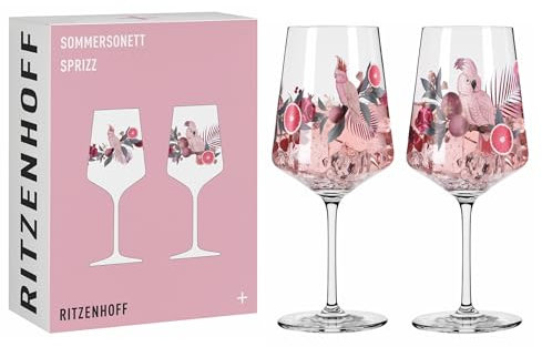 RITZENHOFF 6011003 - Juego de 2 vasos de aperitivo (500 ml, serie Sommersoneto, 2 unidades), diseño de cacatúa, color rosa y gris