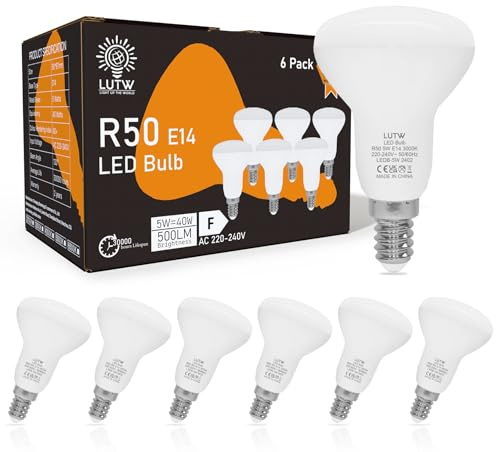 LUTW Ampoule LED E14 Blanc Froid 6500K, 5W Ampoule Spot LED E14 Équivalent 40W Halogène, 500LM Ampoule Réflecteur R50, Angle de faisceau 120°, Non dimmable, Économie d'énergie, Lot de 6