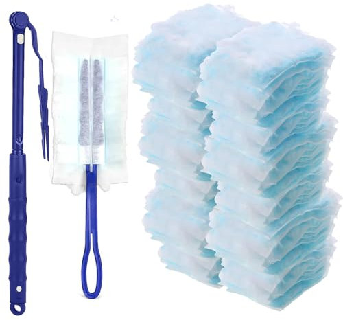 Lot de 35 plumeaux à poussière pour Swiffer-avec 1 poignée, 1 Perche télescopique, kit de plumeau en Microfibre, Outil de Nettoyage de Bureau,Convient pour Le Salon, la Cuisine, Le Bureau