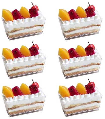 SyiXute 50 Pezzi Tazze da Dessert da 140 ml,Coppe da Dessert Rettangolari,Coppa da Dessert in Plastica Riutilizzabile,Tazze da dessert Trasparente per Budini,Mousse,Gelati,Compleanni,Matrimoni