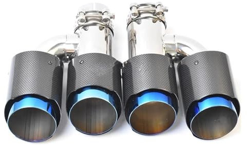 Endrohr 2 Stück Universal-Auspuffrohr Aus Edelstahl, Gebranntes Blau, Universal-Auto-Endrohr, Doppel-Schalldämpferspitze, H-Stil, Dual-glänzende Kohlefaser Auspuffblende(Size:63-76MM)