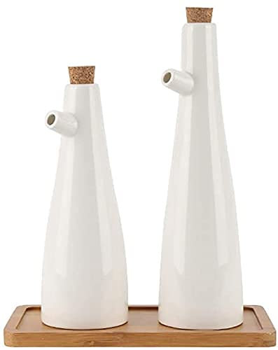 Ölkanne, Oliven- oder Essigflasche mit Auslaufschutz, weiße Olivenöl-Spenderflasche zum Kochen in der Küche, Keramik-Sojasaucen-Essig-Menge, Gewürzdose mit Korkdeckel, auslaufsicherer Ausgießer