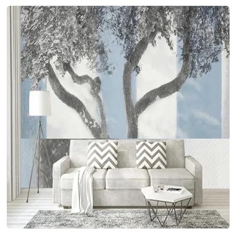 3D-Fototapete, moderne handgemalte große Baum-blau-weiße Streifentapete für Schlafzimmer, Wohnzimmer, TV-Hintergrund, Wanddekoration * 200 cm x 140 cm (78,7 x 55,1 Zoll)