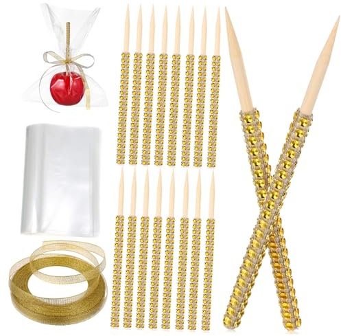 LABRIMP 1juego Palos De Manzana De Madera con Brillantes Strass De Palos para De Bolsas Transparentes Ruedas De Cinta Brillante para Fiestas y Celebraciones