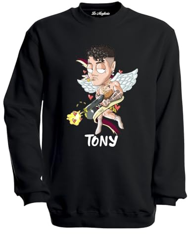 MAGLIERIA CONFORTI Felpa Girocollo di Tony Rapper cantante Taglie Ragazzi e Adulti Unisex (IT, Testo, M, Regular, Regular, Nero)