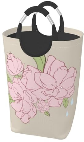 Borsa portaoggetti quadrata pieghevole con divisori in fiori di pesco, 50 l, adatta per lavanderia, dormitorio, camera da letto