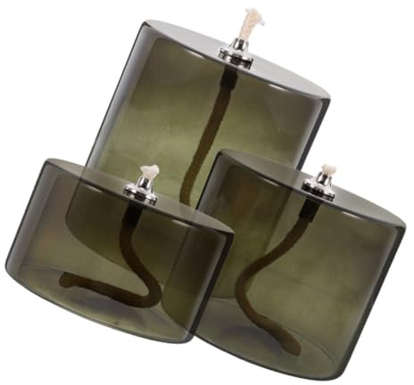 HAMPPLIES 3pcs Glass Oil Lamp Decorative Kerosene Lamp Wedding Liquid Candle Olive Green Large Medium Small Indoor Home Decor