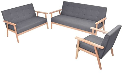 Homgoday Sofa-Set 3-TLG. Stoff Dunkelgrau Loungesofa Wohnzimmersofa Gästesofa Sofa Couch Couchgarnitur Sitzmöbel für Wohnzimmer Empfang Büro