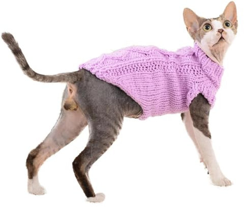 Katzenbekleidung,Katzen Kleidung, Warmer Pullover for haarlose Katzen, Outfit, Mantel for Katzen, Schlafanzug for Katzen und kleine Hunde(Violet,S)