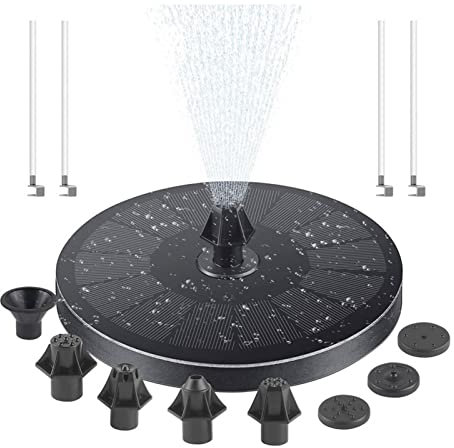 Solar Springbrunnen für Außen, Solarbrunnen für Draussen, Schwimmender Solar Betriebener Wasser Brunnen mit 8 Düsen für Vogelbad, Fischbecken Garten Dekoration