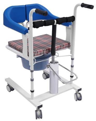 vinnyooc Silla de inodoro para personas mayores con ruedas, elevador hidráulico para pacientes, silla de ruedas para el hogar, silla de ruedas de transporte, altura ajustable