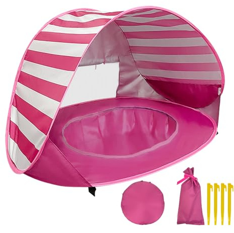 YORFULL Strandmuschel Baby Pop Up, Baby Zelt Strand UV-Schutz 50+, Strandzelt Baby mit Mini Pool, Tragbares Strandmuschel für Kinder Strand, Camping, Garten mit Tragetasche