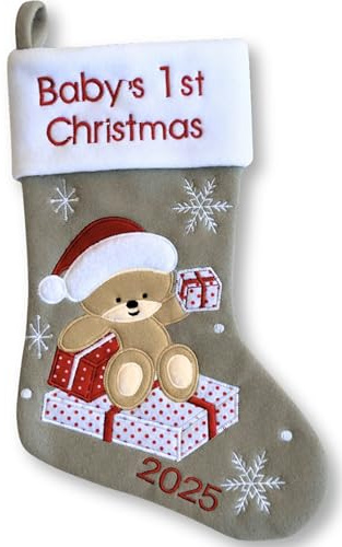 Heart's Sign Babys erste Weihnachten Stocking 2025 | Mein erstes Weihnachten Baby Junge und Baby Girl | Neugeborene Strümpfe Weihnachtsschmuck (Grau)