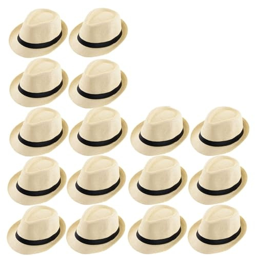 AMENGJ Chapeau de Paille Homme Lot de 10 à 90 Chapeaux Fedora en Paille for Hommes et Femmes, Chapeaux de fête de Mariage, Casquettes de Plage à Bord Court(Straw-XL-Beige,10 PCS)