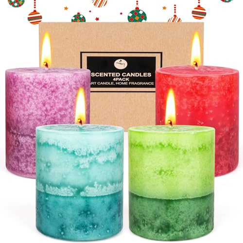Coffret cadeau de bougies parfumées, lot de 4 bougies rustiques parfumées, bougies de décoration pour la maison - 50 heures de durée de combustion, bougies d’archéothérapie pour décoration de table
