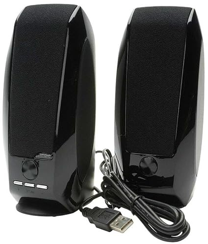Haut-parleurs multimédia USB avec Puissance Totale de 1,2 W et Connexion à PC. Matériau Noir. Conçu pour : Utilisation sur Ordinateur, Divertissement multimédia