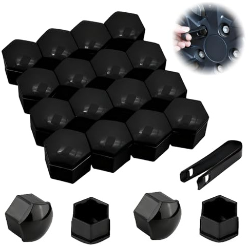 Ztolbriy Cache Ecrou 17mm Noir - 20 Pièces avec Outil Démontage Couvre-Écrous de Roues, Compatible avec la Plupart des Véhicules (sauf Audi Q7), Installation Facile