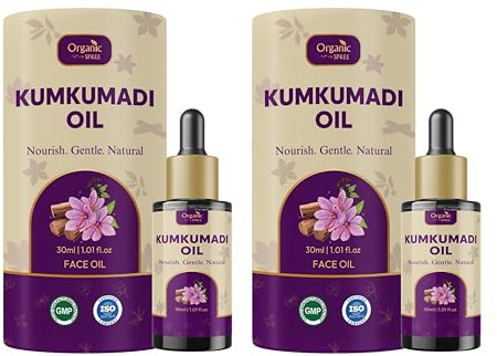 Organic Spree Kumkumadi Oil 1.01 Fl Oz (30ml) - GMP Certified - 16-Ingredient Night Serum to Brighten Skin, Natural Glow & Skin Radiance with Saffron, Sandalwood* | Ayurvedic Face Oil - Pack of 2