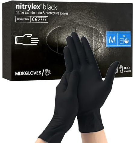 Guantes NITRILE BLACK MEDIKA69 – Confort, Seguridad y Rendimiento Guantes de Nitrilo negros MEDIKA69, disponibles desde XS a XXL, diseñados para ofrecer una protección óptima Sin látex (100, XL)