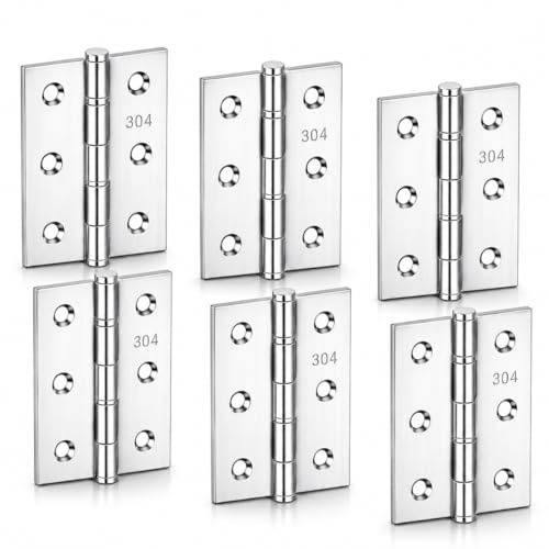 6PCS Replacement Door Hinges 3 Inch, Heavy-Duty Flush Hinges for Wooden Doors, Cupboards, Cabinets, Windows and Furniture, Durable Replacement Butt Hinges with Screws for Smooth