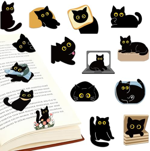 15 Stücke Lesezeichen Magnetisch Magnet Katze Bookmark(Schwarze Katze) | Lustig Lesen Bücher Zubehör,Geschenke,für Leseratten Buchliebhaber,Lehrer,Studenten Katzenfans