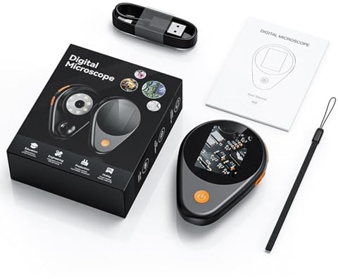 MUNEFE Microscopio electrónico portátil, Kits de experimentos científicos de microscopio, microscopio Digital de Mano para Mantenimiento, Soldadura Pantalla a Color IPS de 2 (Black)