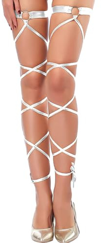 CEWIFO Sexy Cop Donna Gambali in Metallo Gotico Lucido con Giarrettiera Antiscivolo per Feste e Top Boxer