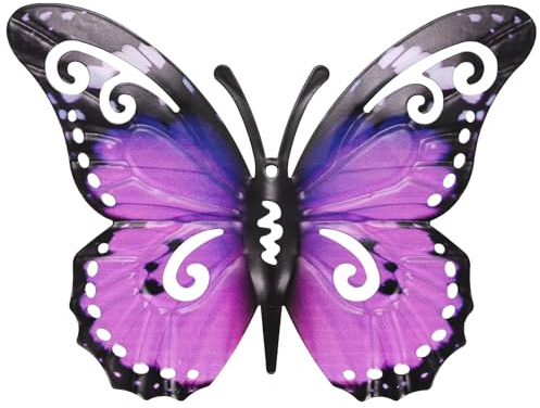 M METERXITY 1-Pack 3D Metal Butterfly Wall Decor, 10.6x8.7 Iron Butterfly Hanging Decoration Decorative Wall Art Sculpture for Indoor/Outdoor/Garden/Patio/Room Decoration [Purple]