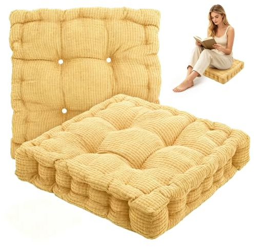 DASIAUTOEM Sitzkissen Outdoor, 2er Set Stuhlkissen 40x40cm, Sitzpolster Stuhlauflage Stuhlkissen Polster Auflage, Bodenkissen für Gartenstuhl, Küche oder Esszimmer, Indoor und Outdoor (Gelb)