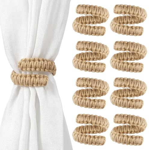 Realjoy Juego de 8 Alzapaños Cortinas Boho, Soportes Trenzados para Cortinas, Alzapaños para Dormitorios, Oficinas y Salas de Estar, Cortinas Decorativas (Color Natural)