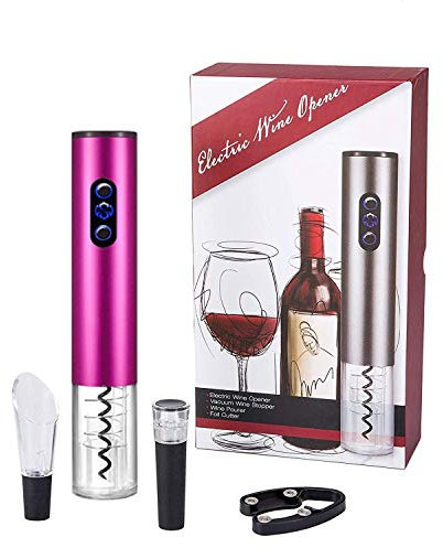 Bi-Komfort Sacacorchos Eléctrico, Set Regalo de Abrebotellas Automático Con Cortacápsulas, Vertedor Vino y Tapón Vino al Vacío