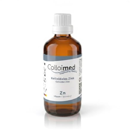 Colloimed Kolloidales Zink 10ppm hoch konzentriert Reinheitsstufe 99,995% in brauner Apotheker-Glasflasche 100ml (Zink-10ppm, 100ml)