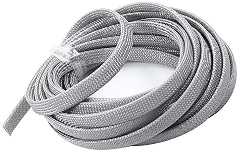 Othmro Guaina intrecciata espandibile in PET da 5 m, protezione flessibile per cavi audio e video di animali domestici (1 pezzo, grigio)