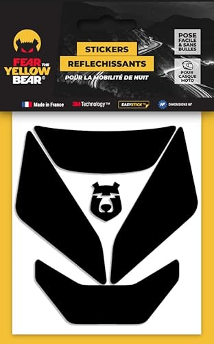 Fear The Yellow Bear© Easy Iron™ Retro-Aufkleber, reflektierend, schwarz, wiederverwendbar, für Motorradhelm, 3 m Technologie, zugelassene Größen, sichtbar bei Nacht für Ihre Sicherheit