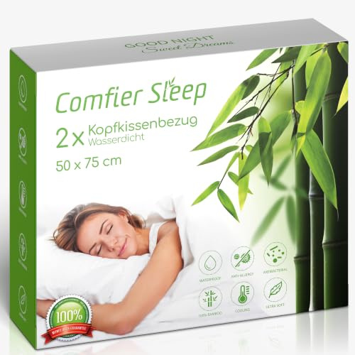 wasserdichte Kissenbezug 50x75 cm – 100% Bambus, Antiallergen 2er-Pack Kissenschoner Dreilagig mit Reißverschluss
