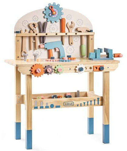 ROBUD Holz Werkbank für Kinder,Werkzeugbank Spielzeug, ab 3 4 5 6 7 Jahre