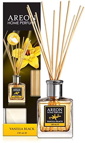 Areon Raumparfüm-Diffusor, 150 ml, Vanille, Schwarz + 10 Rattan-Stimmzungen