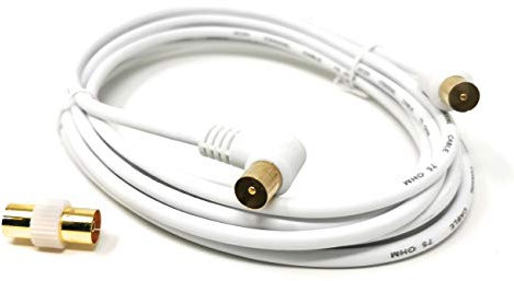 Maincore 4m Right Angle TV/AV Aerial Antenna Coaxial Cable Lead with Coupler – Male to Male RF Extension Cable for TV, HDTV, Freeview, Satellite, DVB-T, and AV Devices (4m)