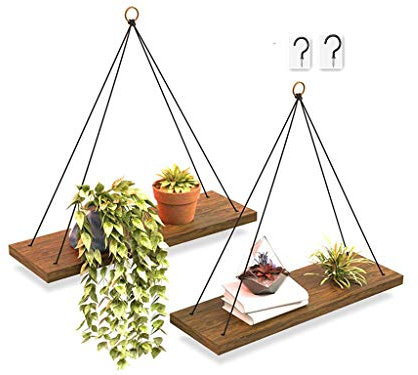 Alytimes Wood Floating Shelves, Set of 2 Wall Hanging Shelf,Organizer Rack, Floating Decorations Display Shelves