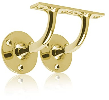 UAP Set of 2 Handrails for Stairs - Heavy Duty Handrail Brackets for Stair Bannister, Modern & Stylish Brackets for Flat Hand Rail (2 Pack, Polished Brass)