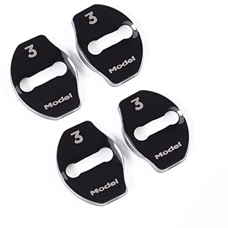 WANGCL 4PCS Thickened Stainless Steel Car Door Lock Cover for TES-la Model 3/Y Accessories, Buckle and Latch (Black)
