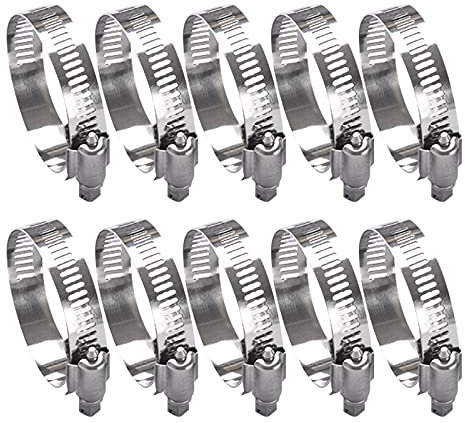 10 Pieces Hose Clips 25-51mm Jubilee Clips Assorted Stainless Steel Worm Drive Clamps for 25-30-35-40-45-50mm Hose Pipe Automotive Radiator Mechanical Garden Plumbing