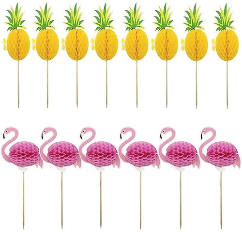 Flamingo Ananas Kuchen Topper,Hawaii Cake Picks 50 Stück 3D Cocktail Dekoration Getränk für Hawaiian Luau Sommer Geburtstag Party Kuchen Essen Dekoration Supplies