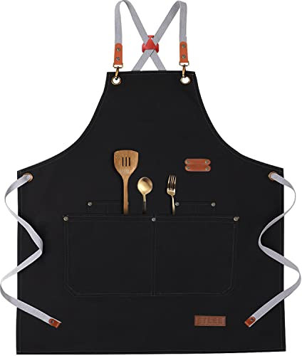 Grillschürze Für Männer, Leinwand Kochschürze Herren mit Taschen und Verstellbarem Gürtel Geeignet Für Küche Grill Handgemacht Backen Geschenke für Männer oder Papa