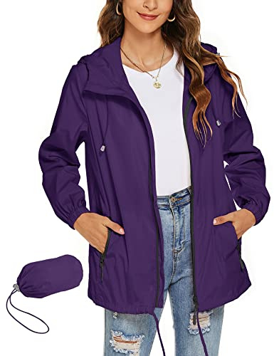 Rapbin Veste de pluie, légère, imperméable, coupe-vent, fine, pliable, pour les voyages et le vélo, pour femme
