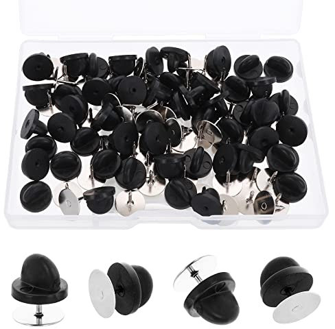 Prasacco 50 Stück Gummi Pin Verschlüsse, Anstecker Verschluss Runde Ersatz Anstecknadel für Basteln DIY Schmuckherstellung, Uniform Abzeichen (Schwarz)
