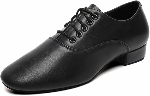 Men's Ballroom Dance Shoes Black Leather Sole Tango Salsa Latin Character Shoe (9 / Black)