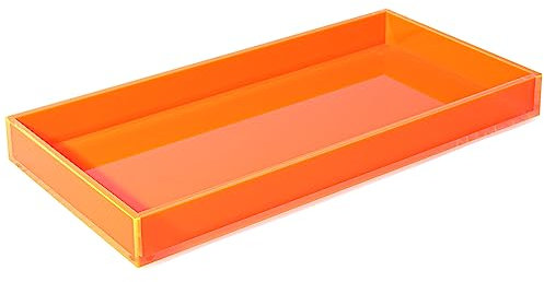 Acryl-Tablett für Schminktisch, Make-up, Parfüm, Schmuck, 30,5 x 15,2 cm, kleines dekoratives Tablett für Badezimmer, Kommode, Kerzen, Spüle, Theke, Neonorange