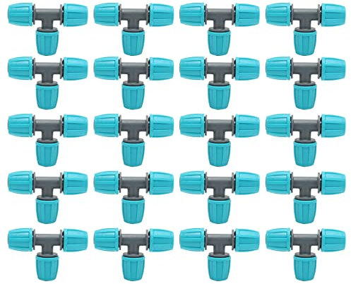 Tomotato Accesorios de Riego por Goteo de 20 Piezas, Conector en T con Púas de Bloqueo de 16mm, Conector en T de Jardín de 1/2 Pulgadas para Invernaderos, Jardines y Agricultura